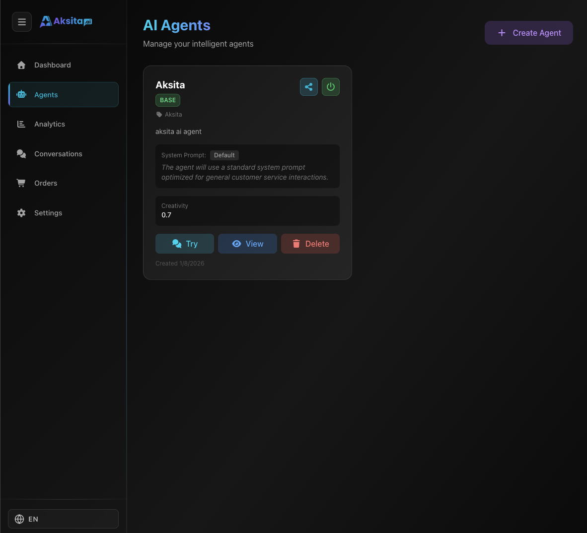 Agent Created Successfully